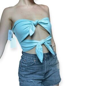 Wilfred strapless top front cut out tie baby blue size L BNWT